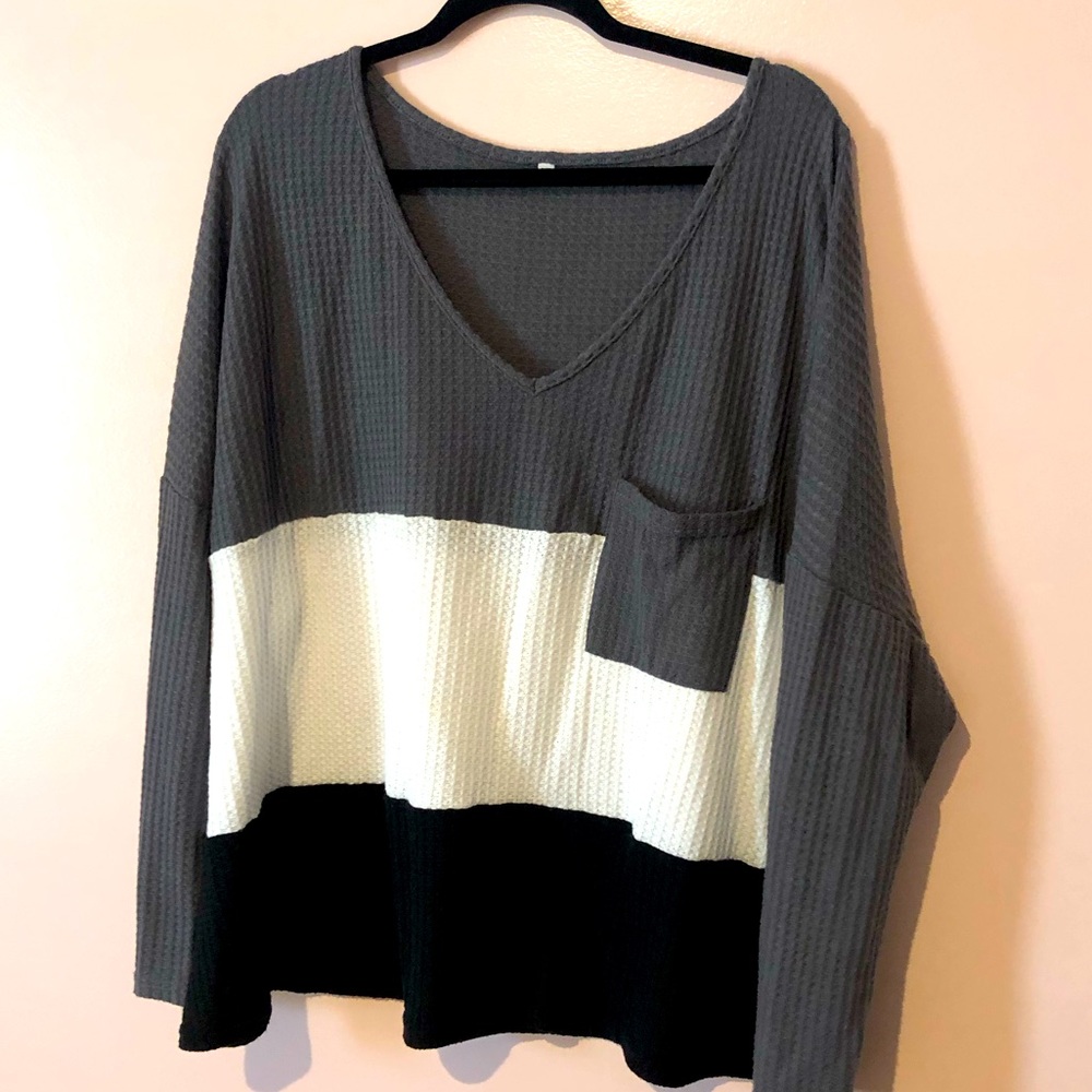 Plus size striped waffle knit sweater